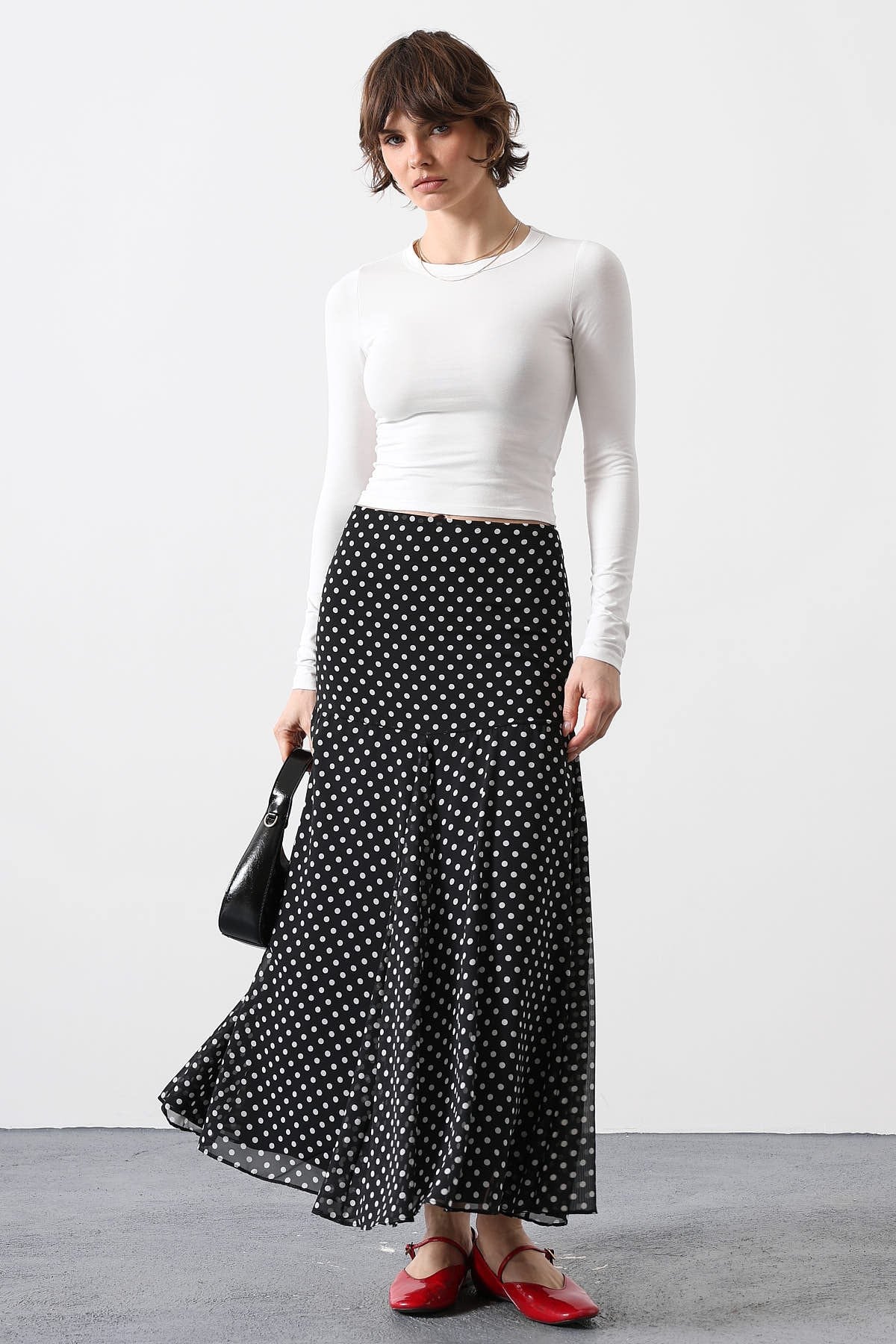 Polka Dot Flowy Maxi Skirt