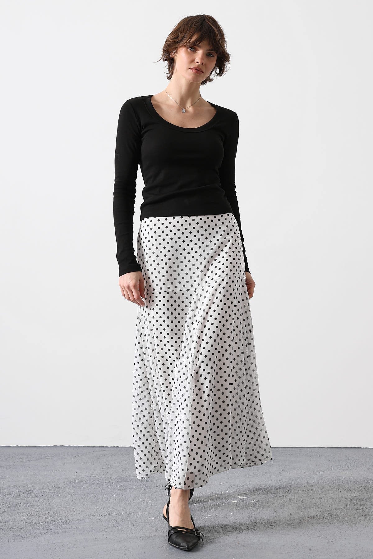 Polka Dot Flowy Maxi Skirt