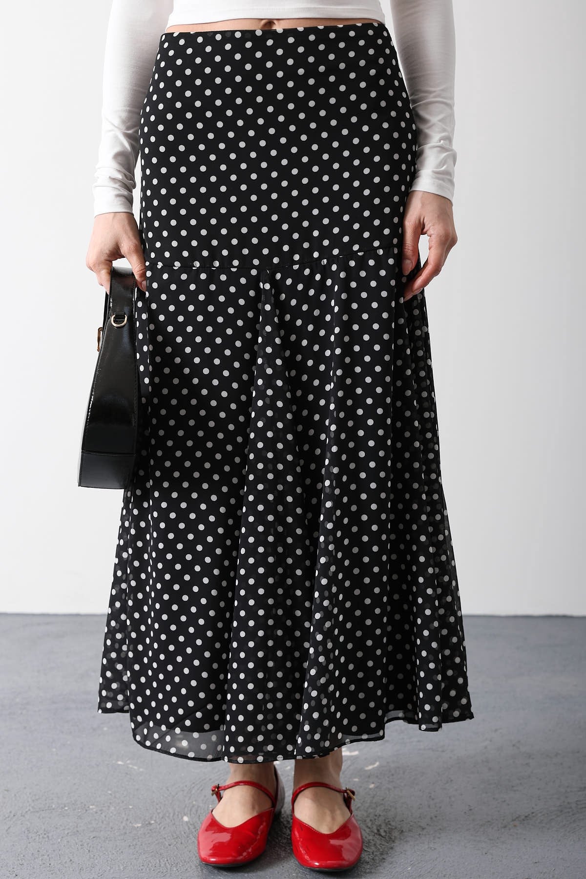 Polka Dot Flowy Maxi Skirt