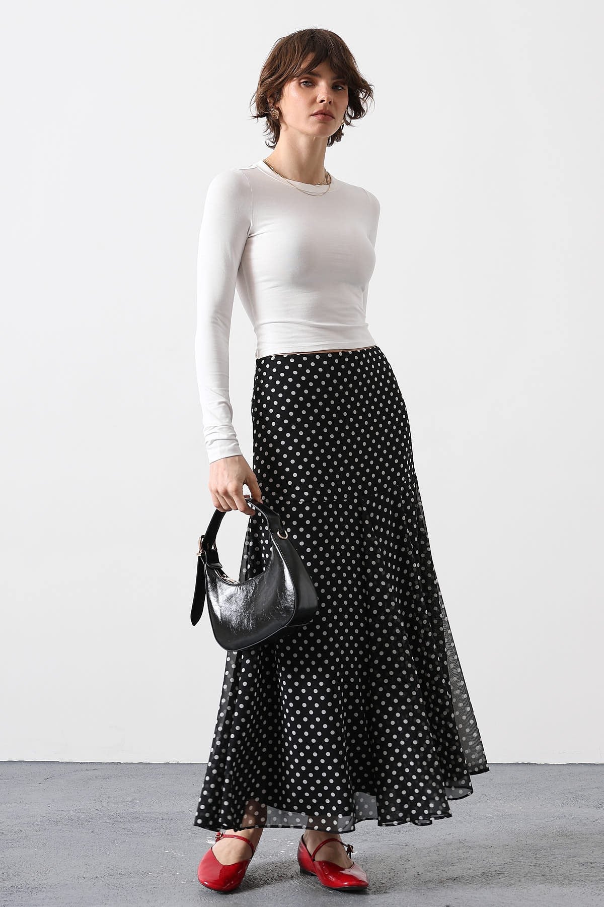 Polka Dot Flowy Maxi Skirt