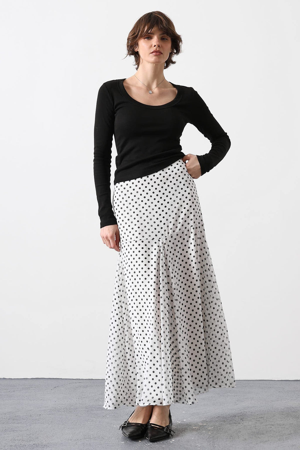 Polka Dot Flowy Maxi Skirt