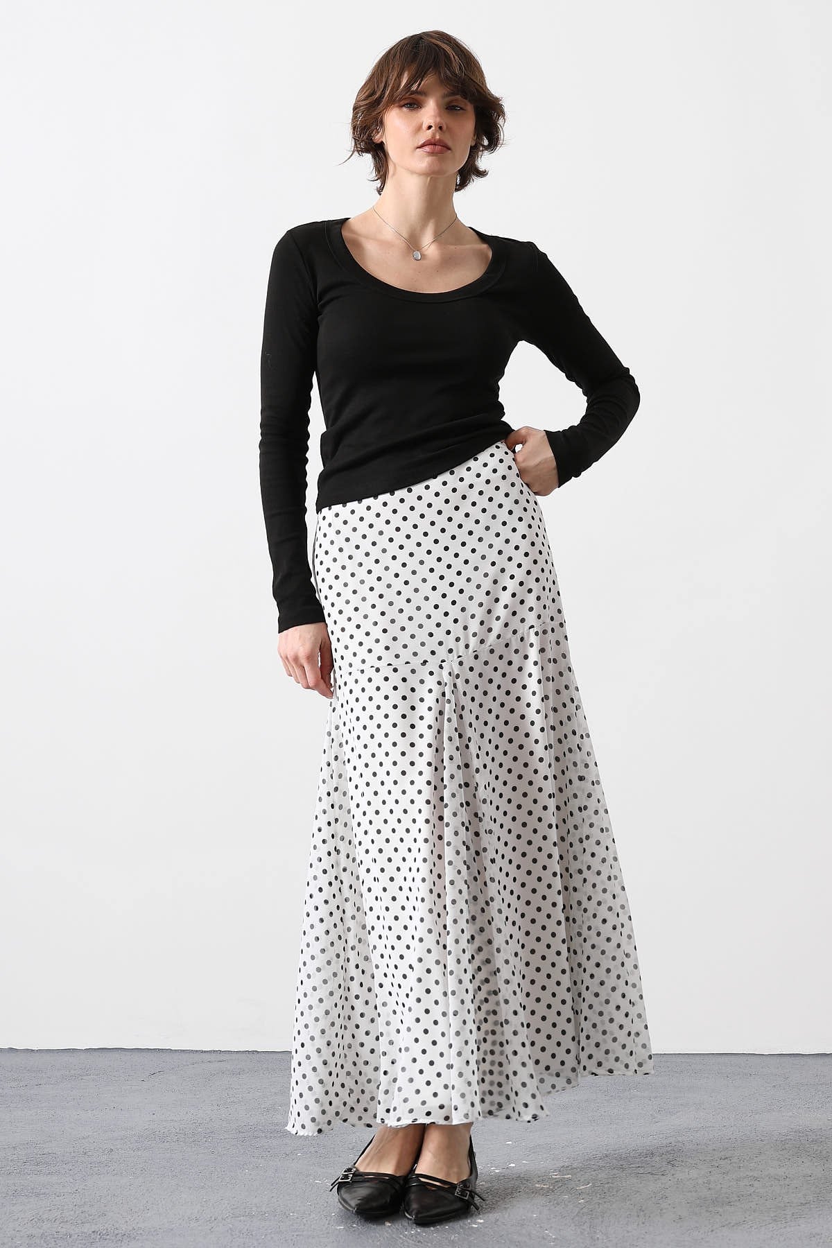Polka Dot Flowy Maxi Skirt