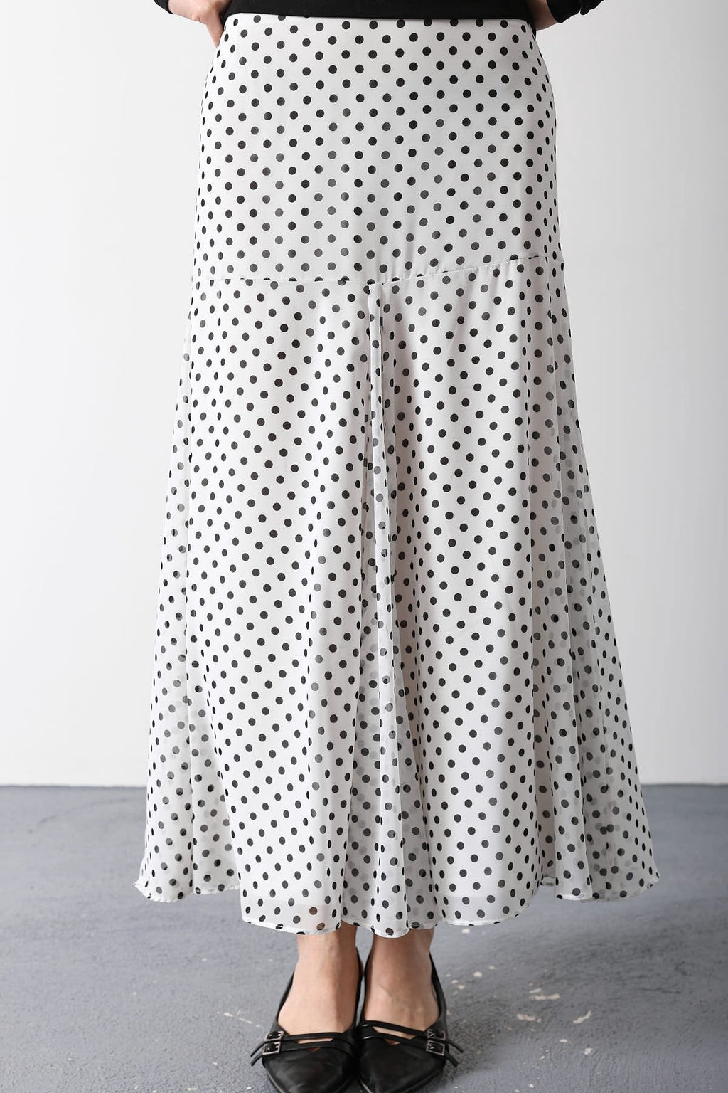 Polka Dot Flowy Maxi Skirt