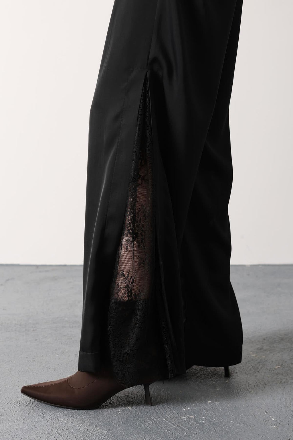 Elegant Satin Lace-Detail Wide-Leg Pants