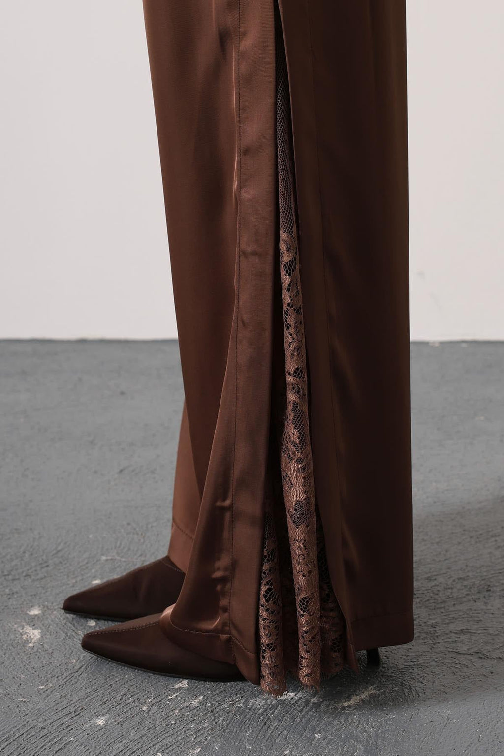 Elegant Satin Lace-Detail Wide-Leg Pants
