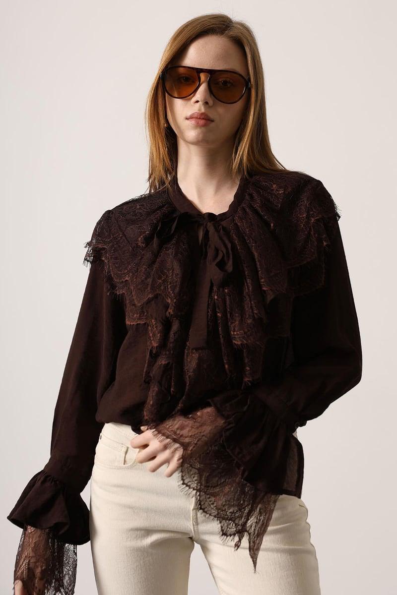 Lace Tie-Neck Chemise Blouse