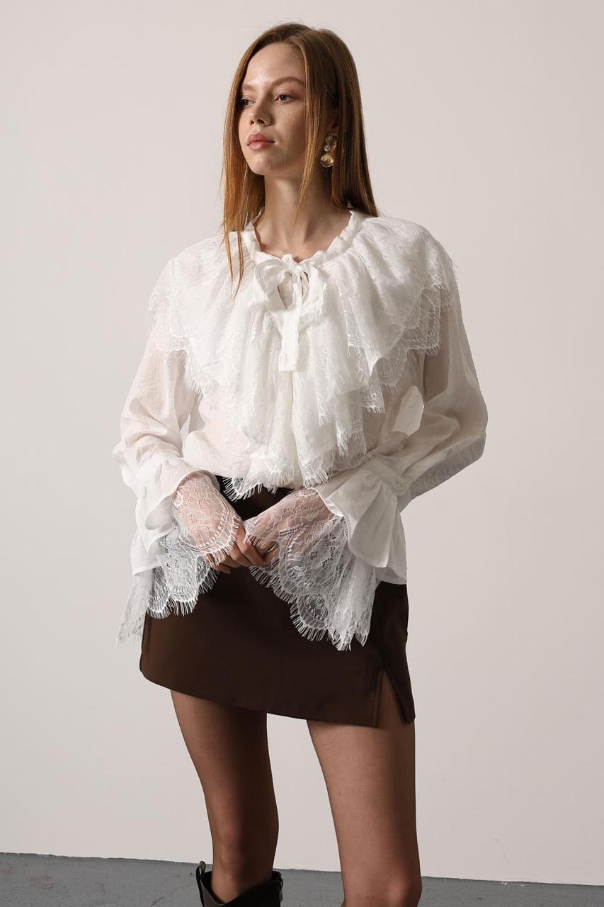 Lace Tie-Neck Chemise Blouse