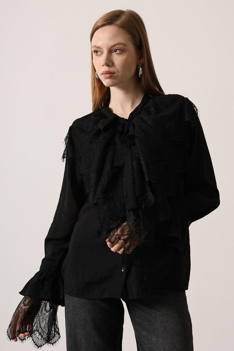 Lace Tie-Neck Chemise Blouse