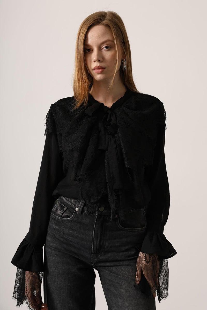 Lace Tie-Neck Chemise Blouse