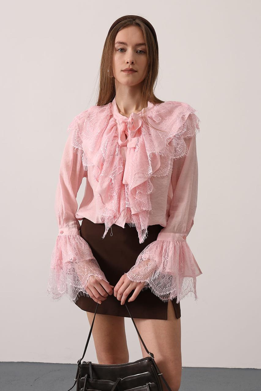 Lace Tie-Neck Chemise Blouse