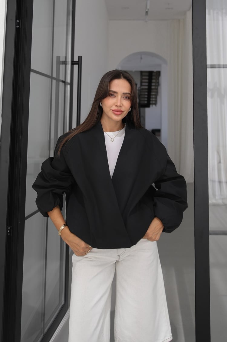 Wrap-Front Balloon Sleeve Jacket