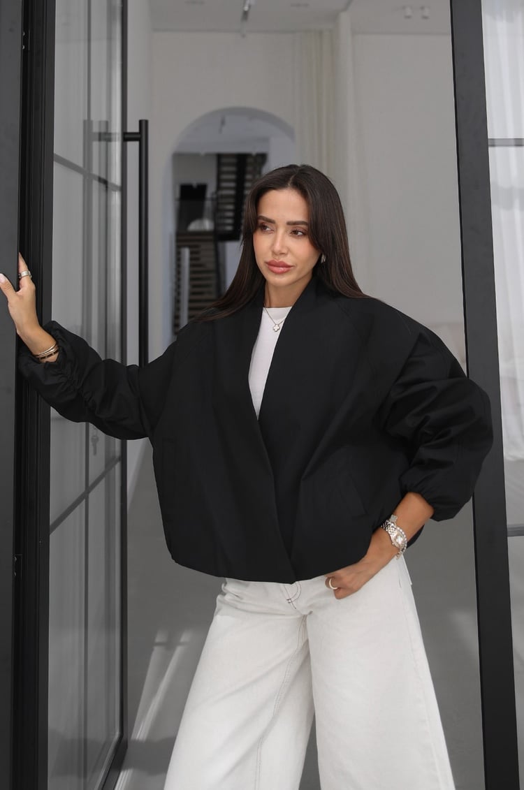 Wrap-Front Balloon Sleeve Jacket