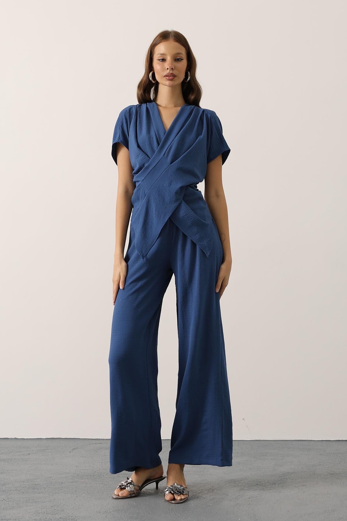 Indigo Draped Wrap Set