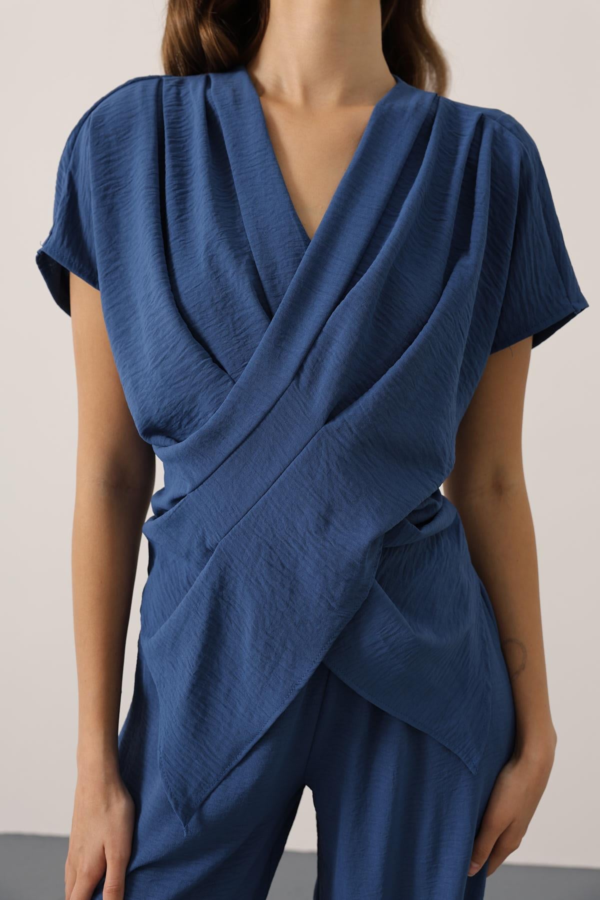 Indigo Draped Wrap Set