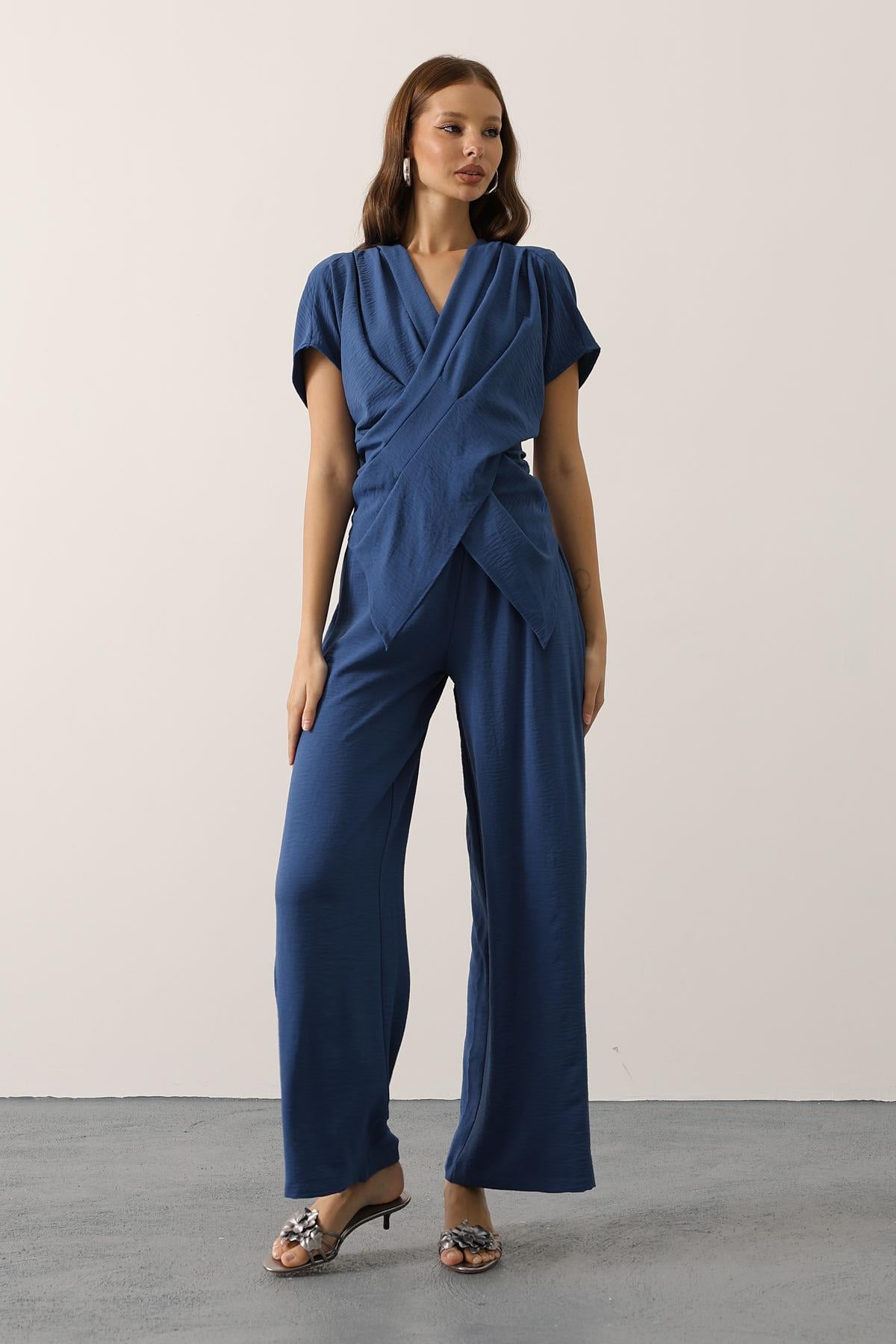 Indigo Draped Wrap Set