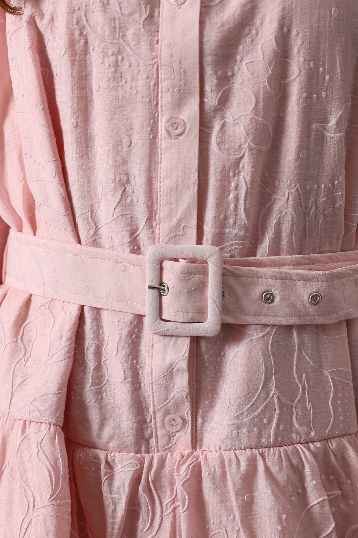 oft Blush Belted Mini Dress with Romantic Details