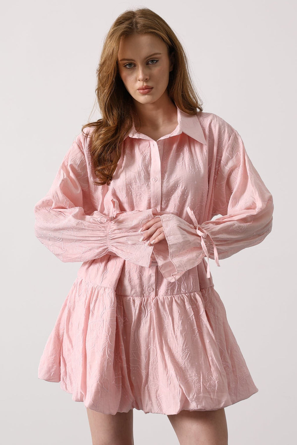oft Blush Belted Mini Dress with Romantic Details