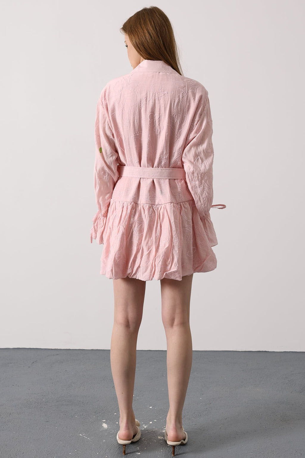 oft Blush Belted Mini Dress with Romantic Details