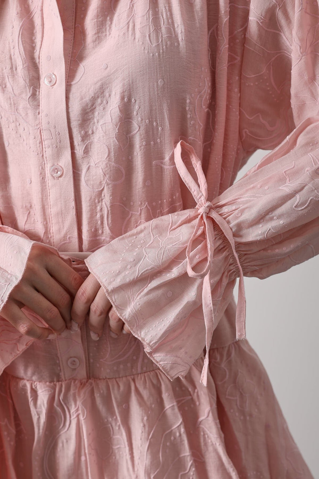 oft Blush Belted Mini Dress with Romantic Details