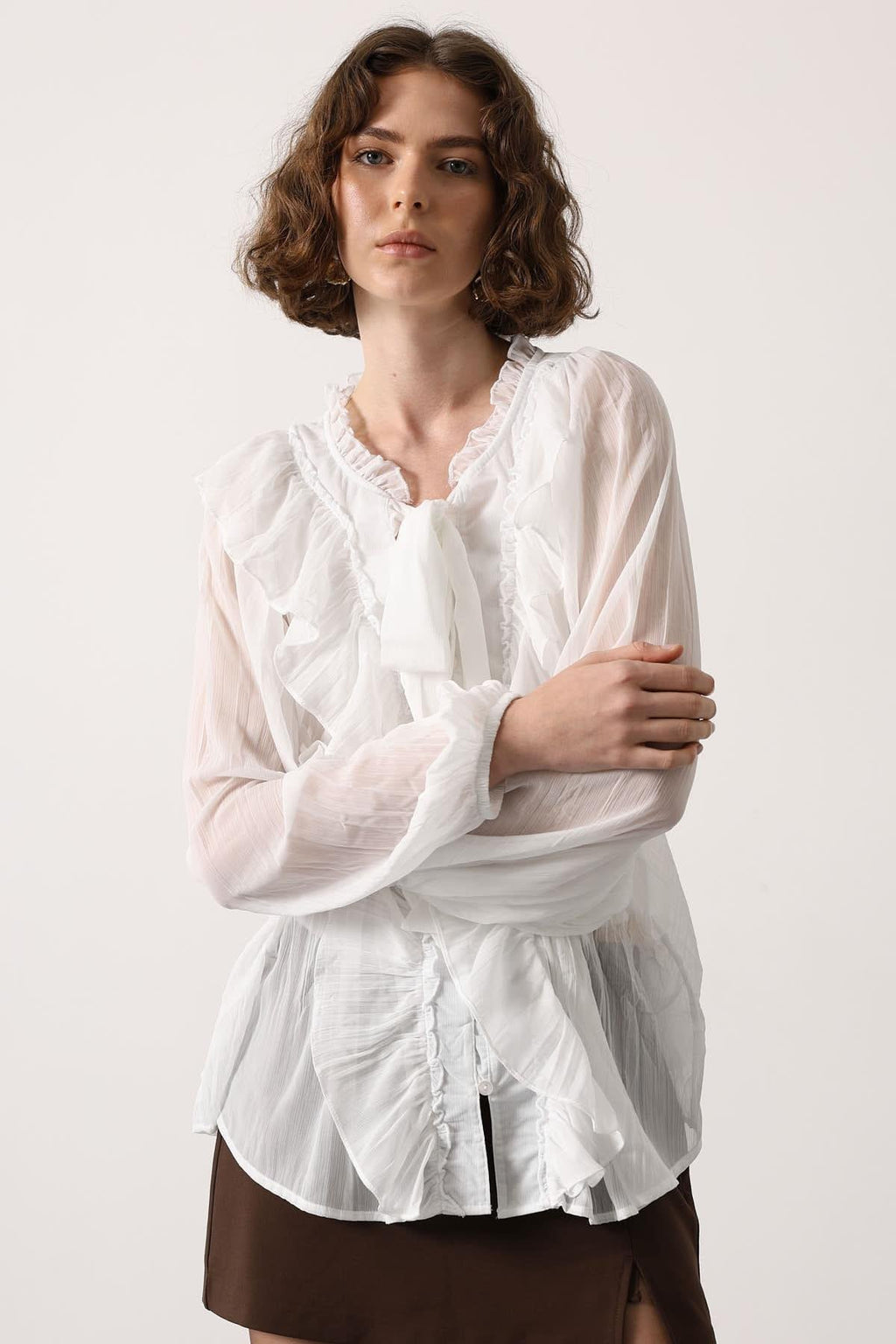 Whisper Ruffle Tie-Neck Blouse