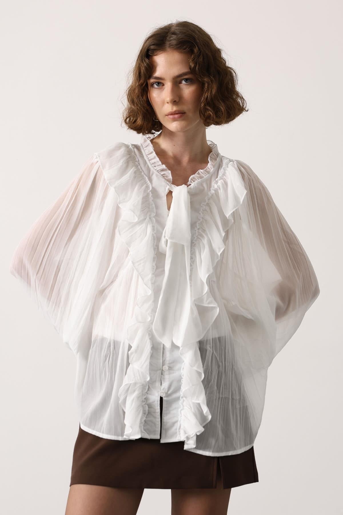 Whisper Ruffle Tie-Neck Blouse