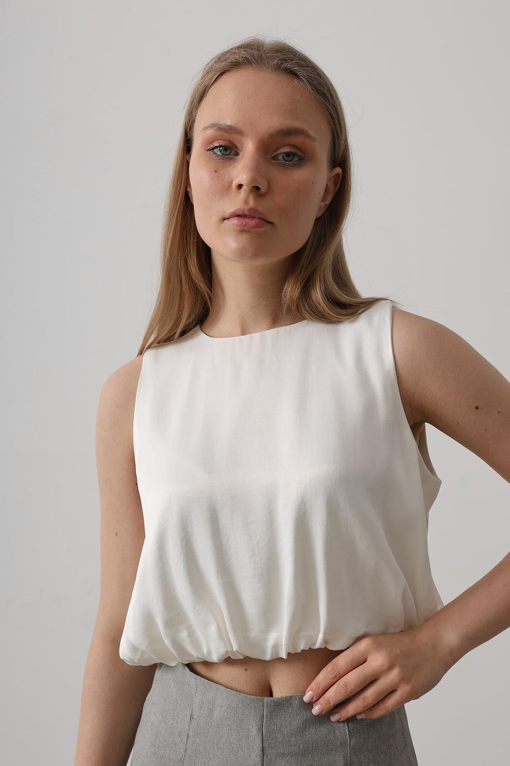 Elegant Satin Cropped Blouse